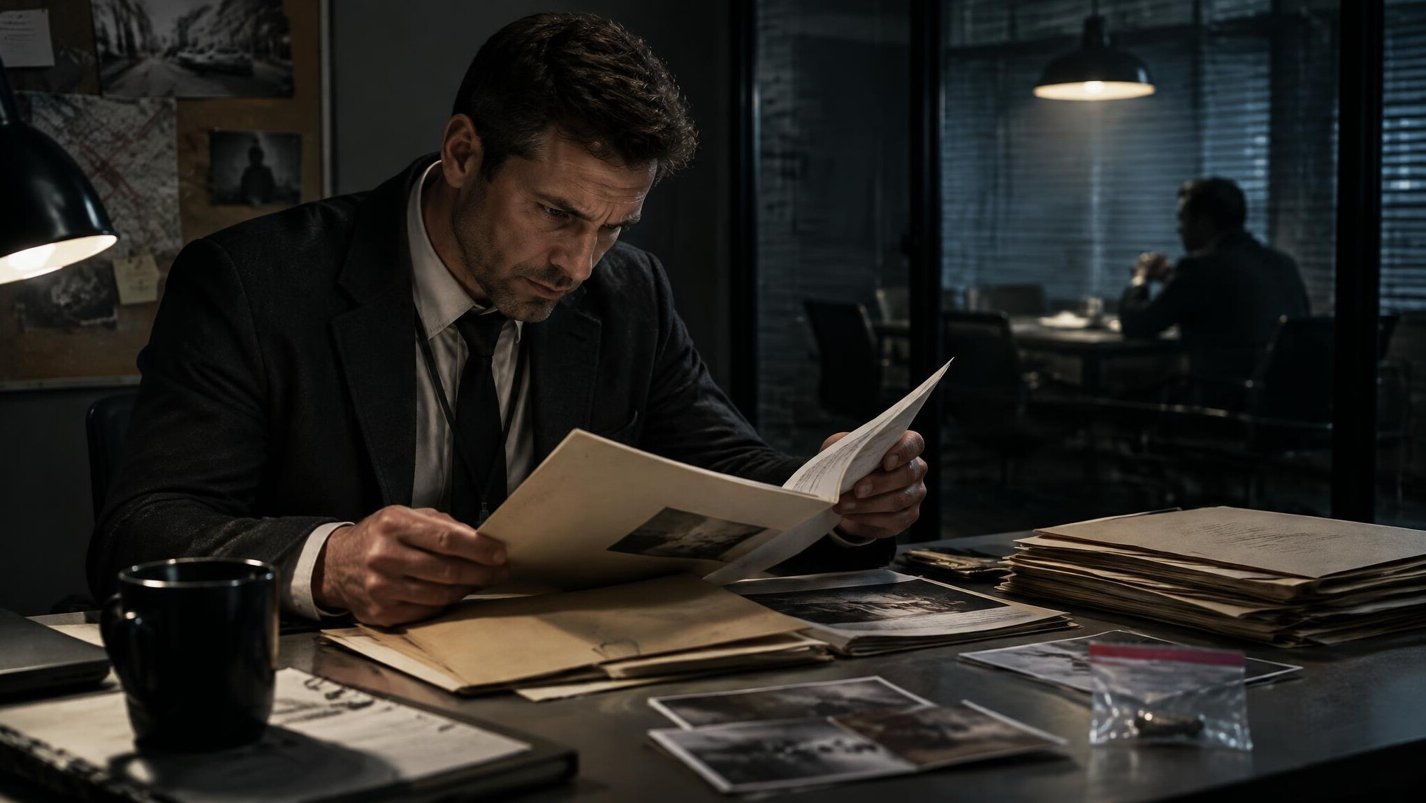 detective examining documents
