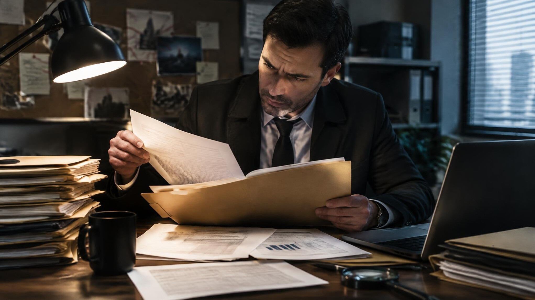 detective reviewing documents