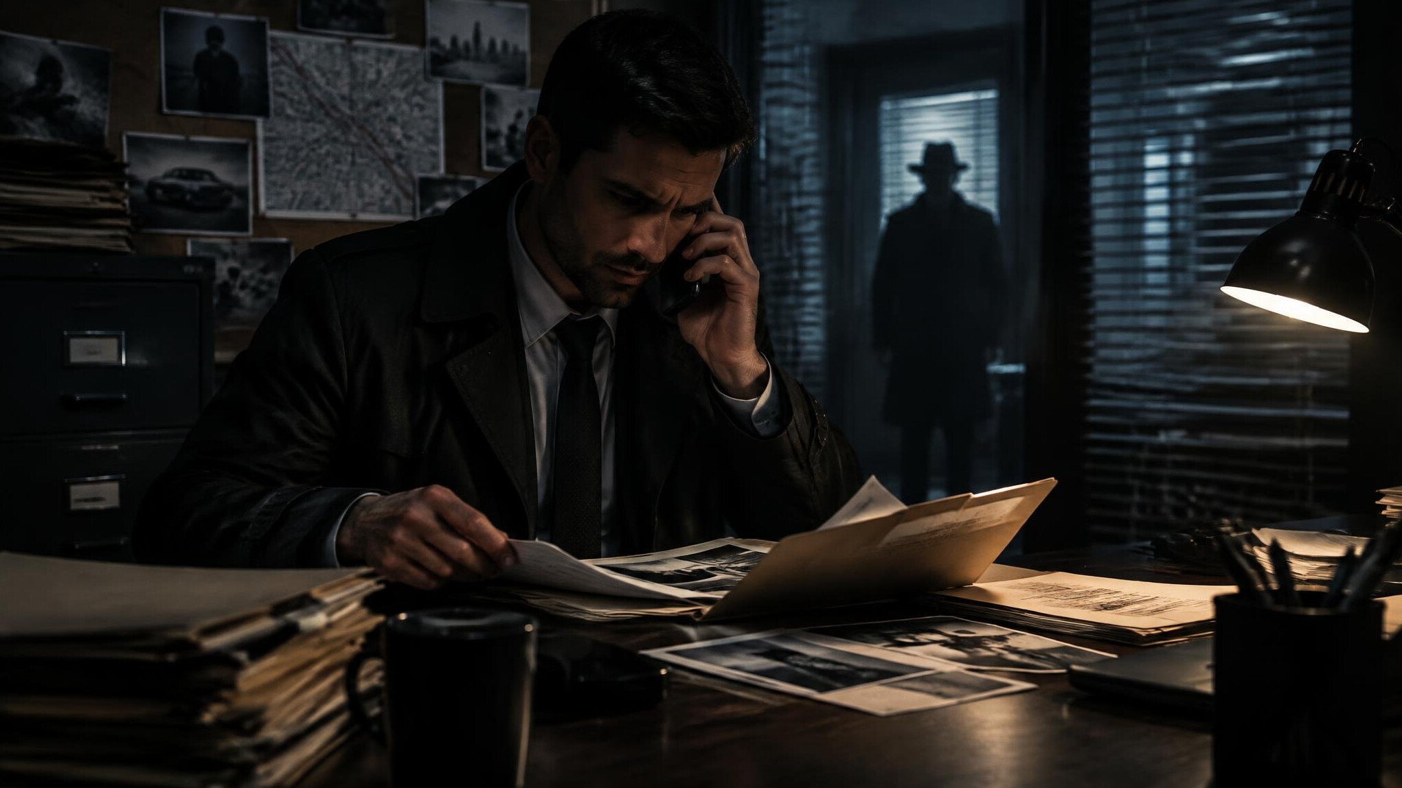 private investigator on phone