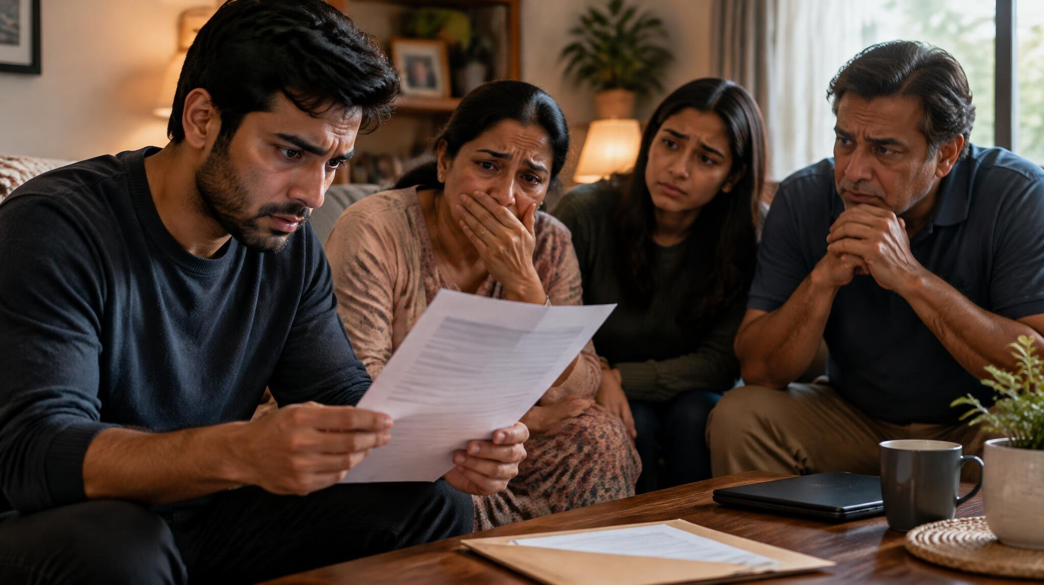 person reading report at home