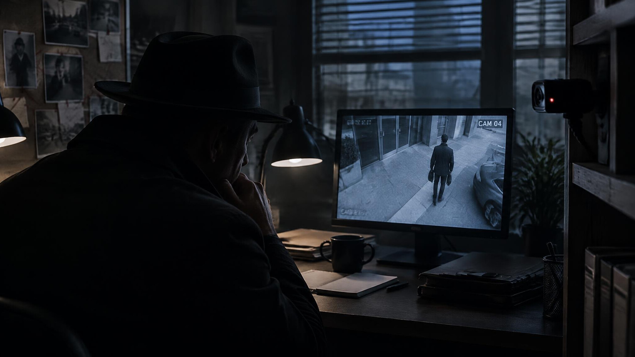 detective in shadow watching