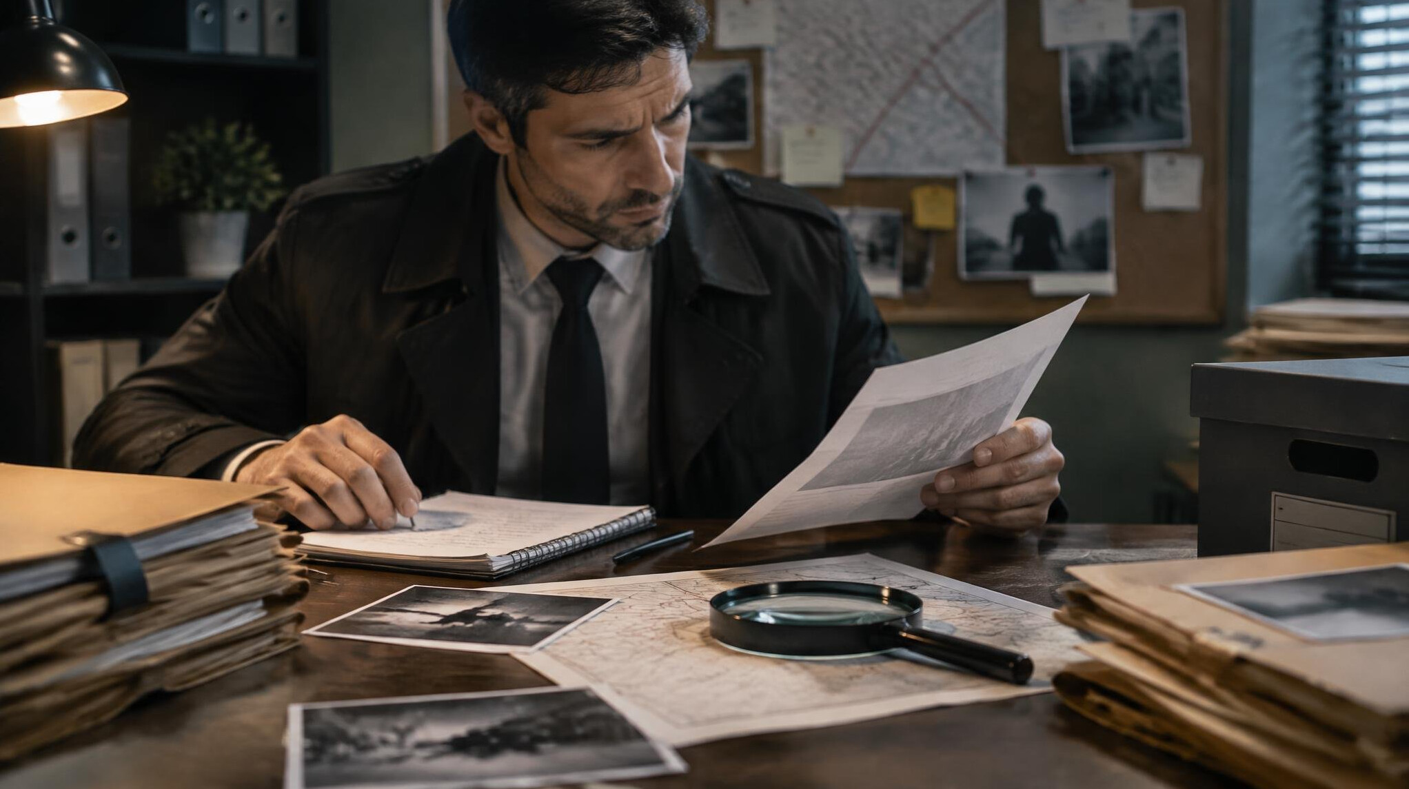 detective reviewing documents